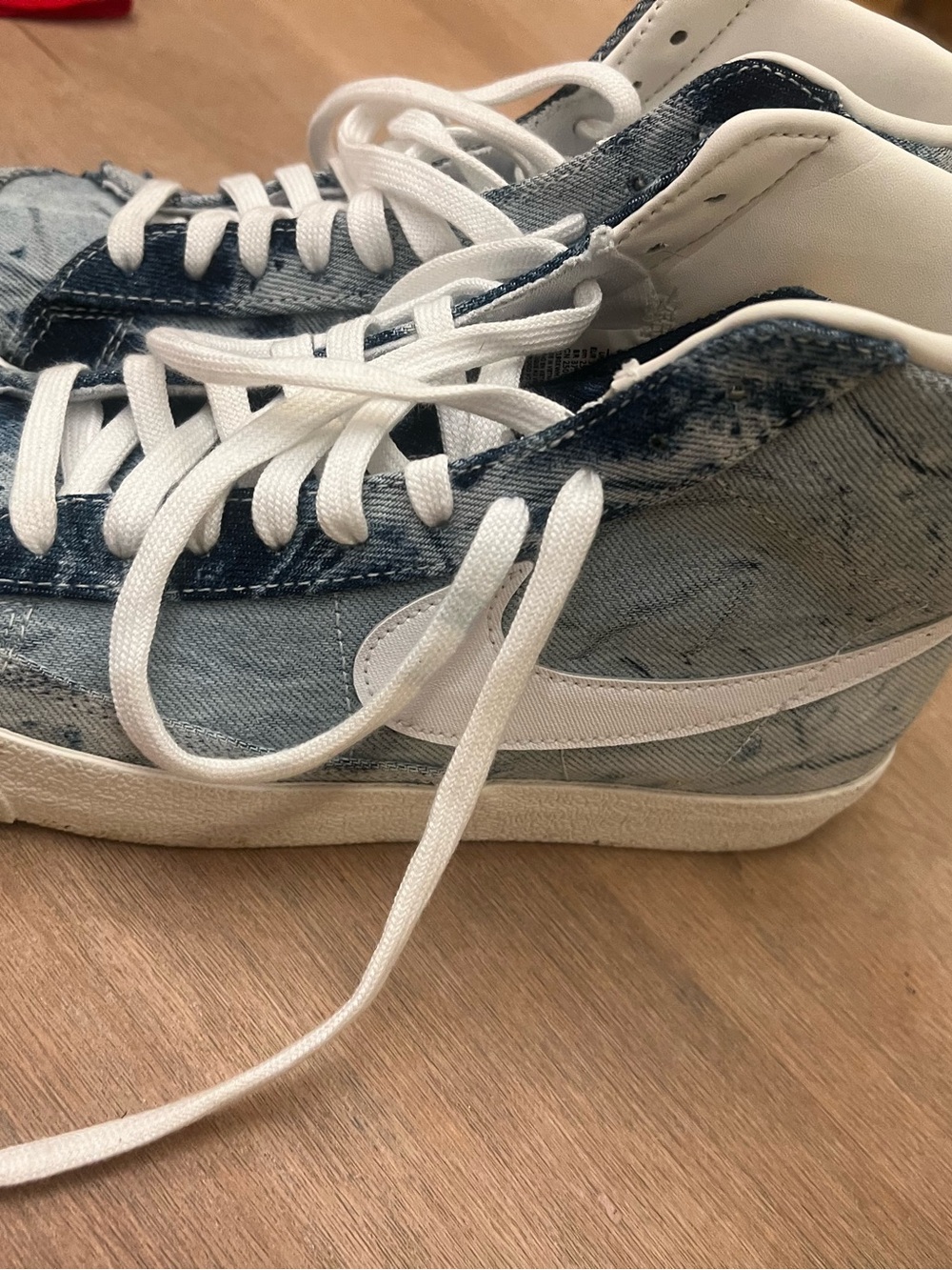 Nike Denim High-Top Sneakers in Light Blue and White